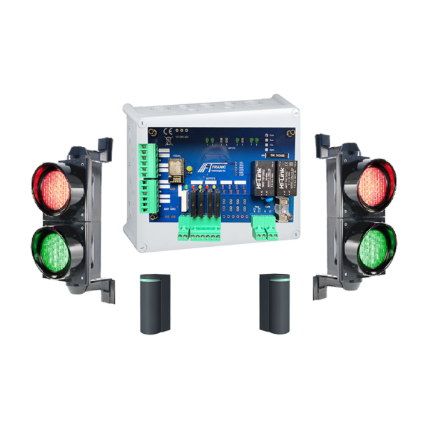 Automate gestion de feux rouge vert orange signalisation rampe d’accès parking, voie étroite de circulation. détecteur sans fil OVS Optex. Accor Solutions.
