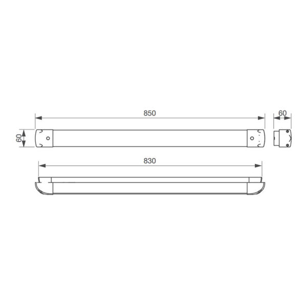 Dimensions Barre contact PMR remplacement bouton poussoir pour commande de sortie de porte Izyx Systems SPB SPB85010 SPB85010DLV60