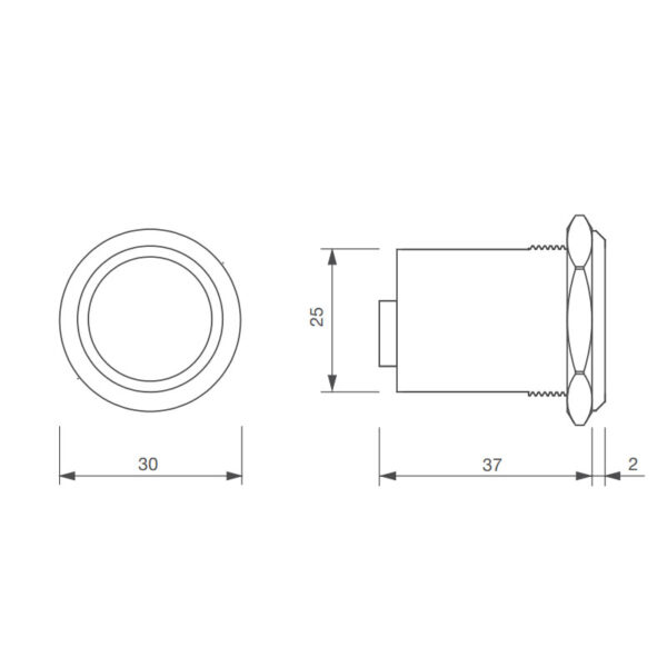 Dimensions bouton poussoir PMR inox Izyx Systems SS25PMR