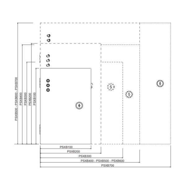 Dimensions des coffrets alimentations chargeurs électriques à découpage IZYX PSX