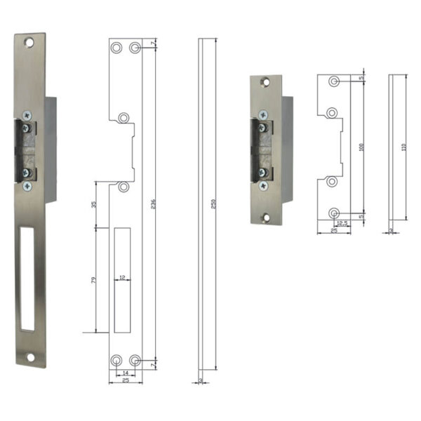 Têtières acier inoxydable inox pour Gâche électrique universelle multi tensions émission et rupture Izyx Systems ESU900