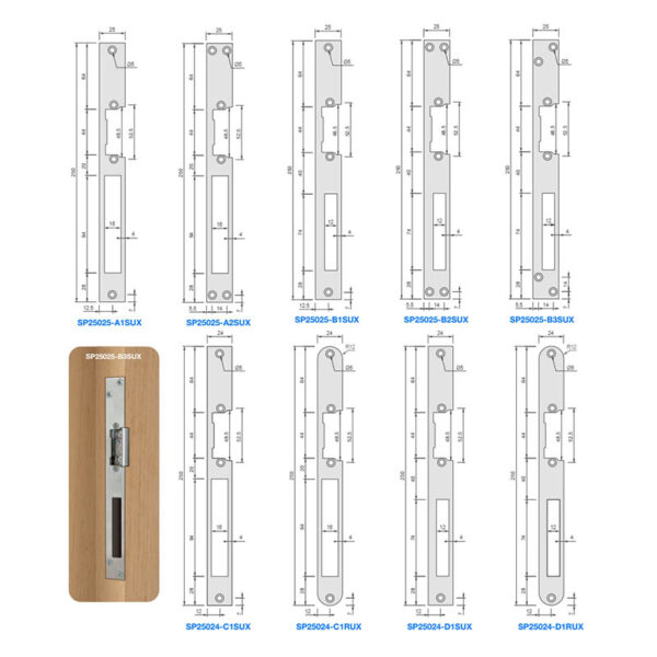 ESU1000 ESU1000X Izyx Systems : Gâche électrique universelle 20,5 mm à encastrer, multi-tensions, émission - rupture - mémoire , têtières inox