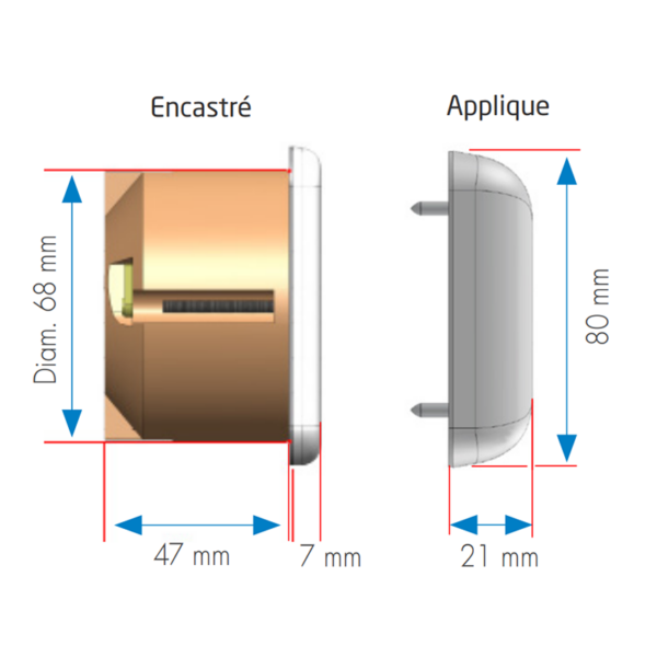 dimensions de l'interrupteur radar sans contact anti microbien Magic switch chroma bea