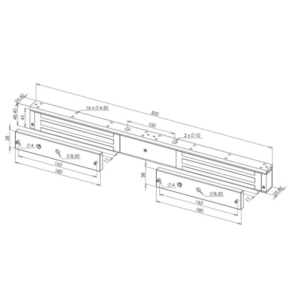 Dimensions de la double ventouses électromagnétiques en applique SEWOSY VELMAG EF300-2CTC