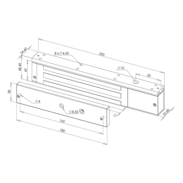 Dimensions de la ventouse électromagnétique applique SEWOSY EF300CTC/I_NFS 300 daN 24-48V DC+ CTC LEDs - NFS 61937 + capot EF300C