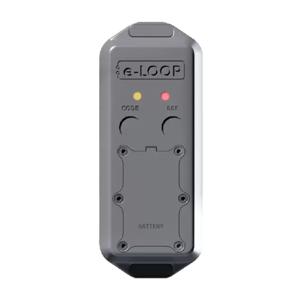 Boucle de détection électronique e-Loop de véhicules pour parking, fixation murale, transmission sans fil radio, distance de détection jusqu’à 3,5 mètres. Double technologie magnétomètre et radar. EL00PM-RAD avec voyants leds allumés