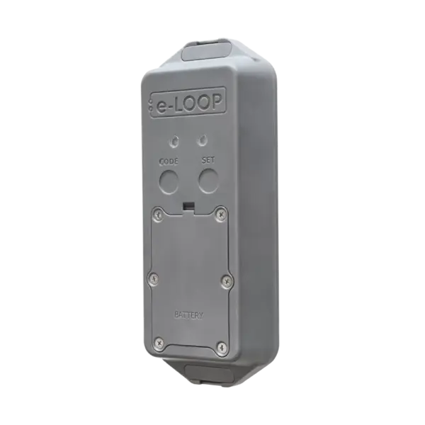 Boucle de détection électronique e-Loop de véhicules pour parking, fixation murale, transmission sans fil radio, distance de détection jusqu’à 3,5 mètres. Double technologie magnétomètre et radar. EL00PM-RAD.