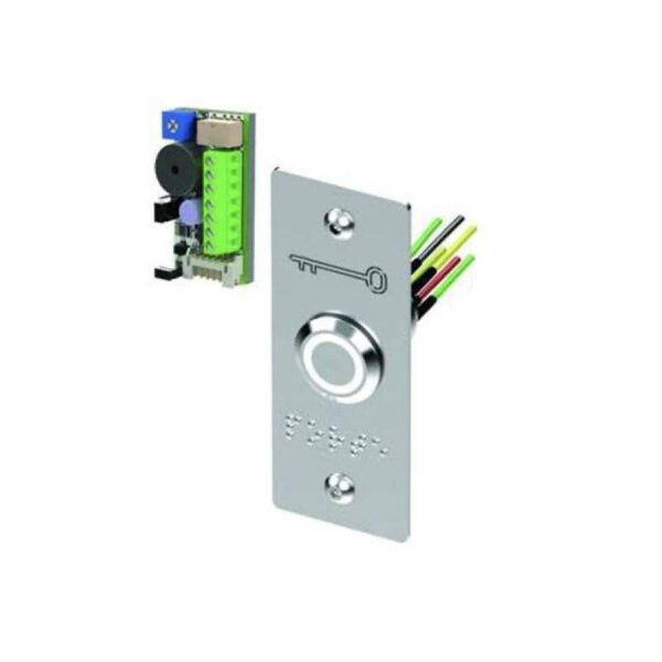 Bouton poussoir PMR BP inox avec plaque étroite et braille PORTE Led bicolore vert blanc Buzzer, temporisation. Sewosy PB19VB_BBL-E