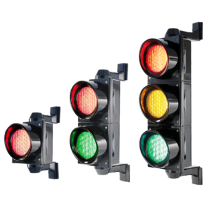 Boitier de feux à la leds tricolore : rouge, orange, vert pour la signalisation des voies de circulation