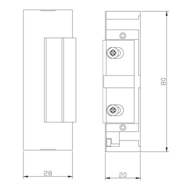 Dimensions Gâche électrique universelle multi tensions émission et rupture Izyx Systems ESU900