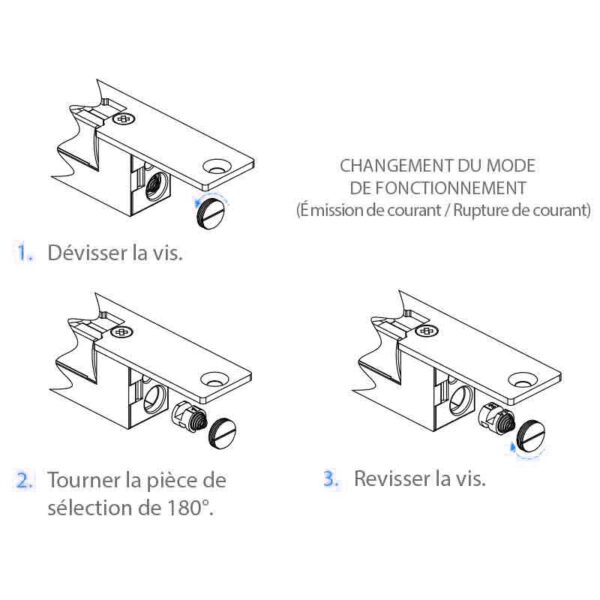 Choix du mode de fonctionnement pour Gâche électrique universelle multi tensions émission et rupture Izyx Systems ESU900