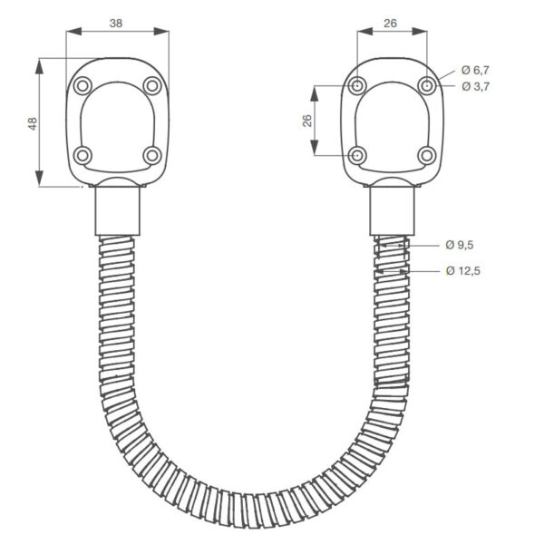 Dimensions Passe-câble anti-vandale en applique, Flexible passe câble de porte en acier zingué ou inoxydable, Izyx DLV40 DLV40S DLV60 DLV60S