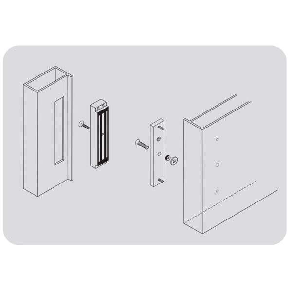 fixation par vérin ventouses électromagnétiques à encastrer pour une pose affleurante et anti-vandale. Izyx Systems EMM60035 et EMM60035C.