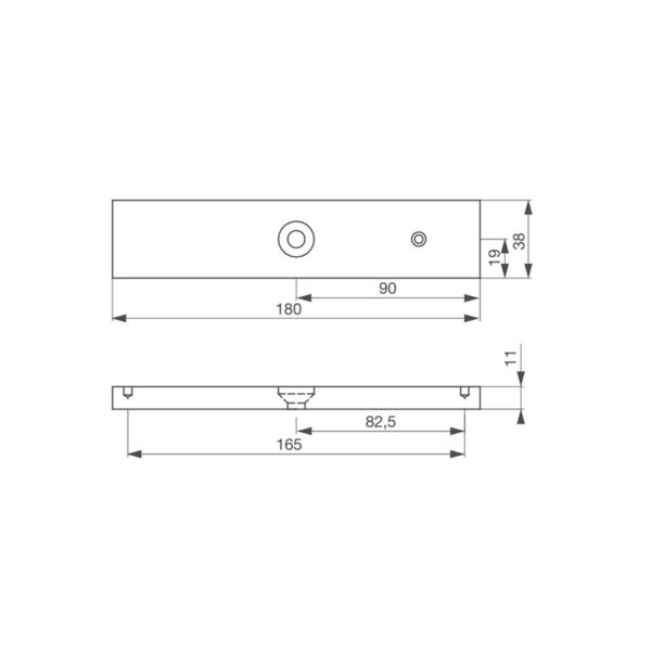 dimensions contre-plaque ventouses électromagnétiques à encastrer par vis avec les plaques de montage fournies ou par vérin pour une pose affleurante et anti-vandale. Izyx Systems EMM60035 et EMM60035C.