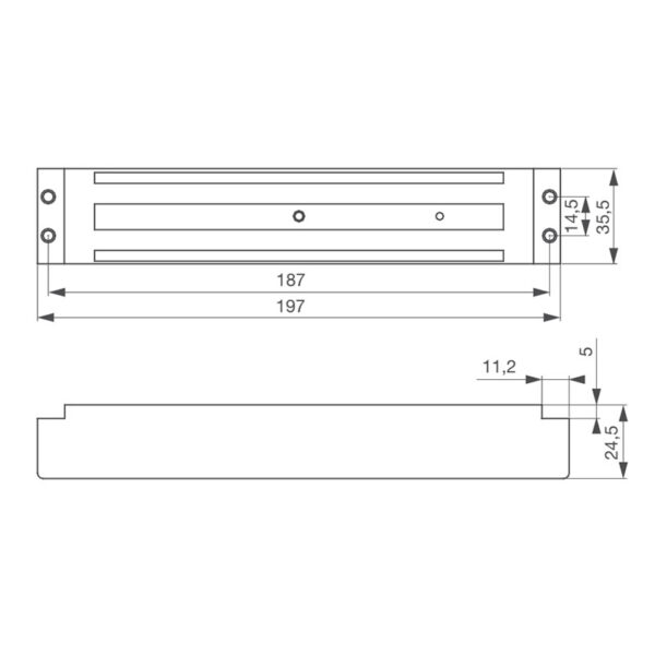 dimensions ventouses électromagnétiques à encastrer par vis avec les plaques de montage fournies ou par vérin pour une pose affleurante et anti-vandale. Izyx Systems EMM60035 et EMM60035C.